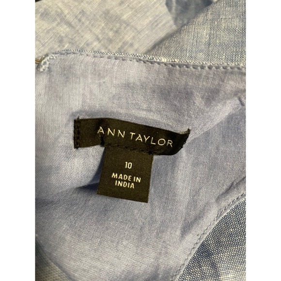 Ann Taylor Womens Flounce Dress Size 10 Blue Chambray Linen Blend Lined Preppy - Picture 6 of 7